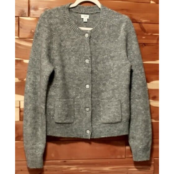 J Crew Grey Silver Sweater Cardigan Jewel Button Pockets NWT Medium MSRP $138 - Picture 1 of 11